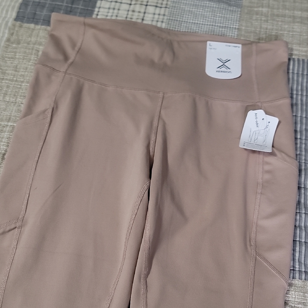 3/$20 Xersion L High-Rise Crop Leggings in Taupe/Tan